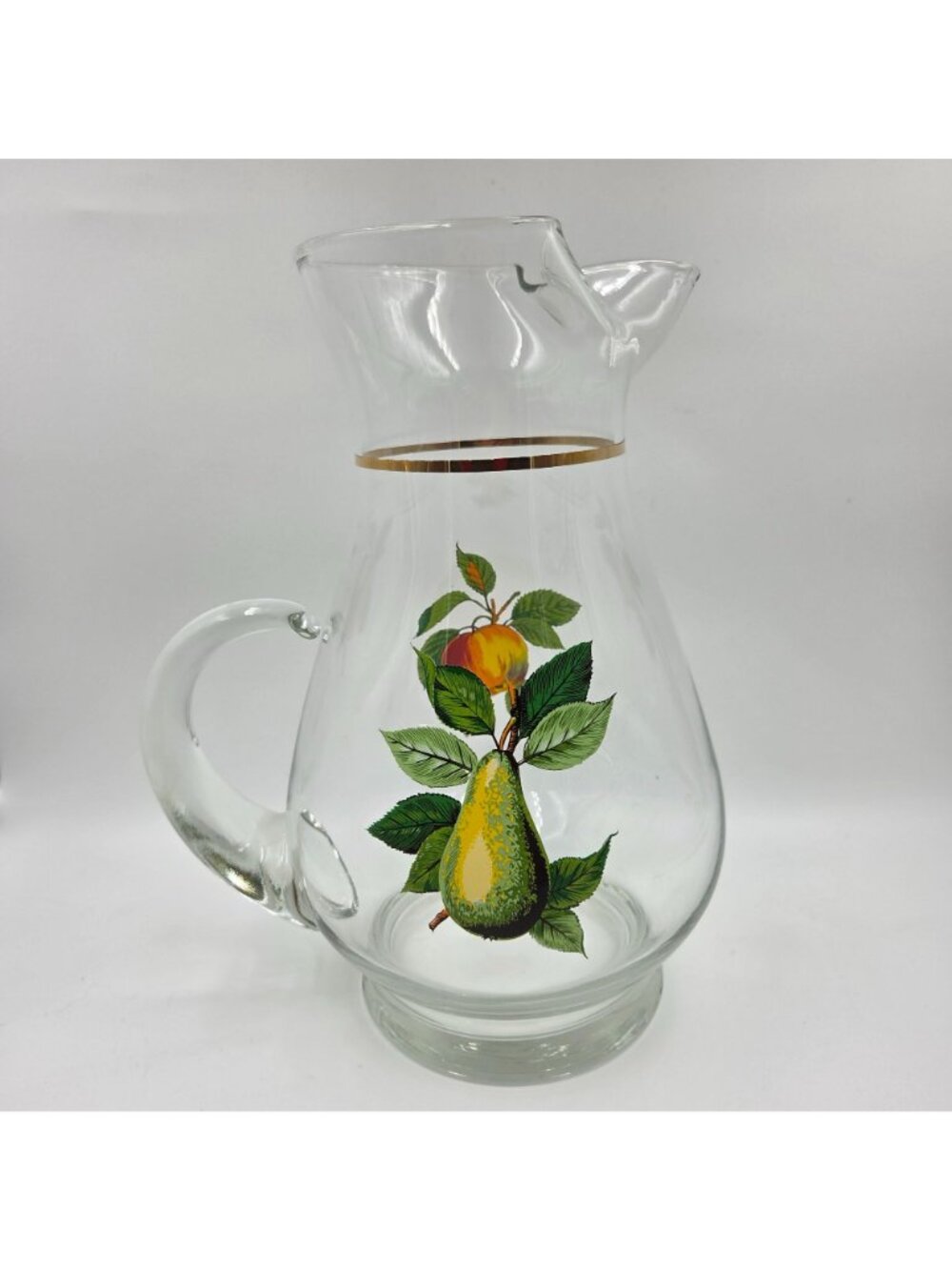 West Virginia Glass 4 Piece Set Fruit Pitcher and 3 Glass Set Gold Trim - Picture 3 of 11